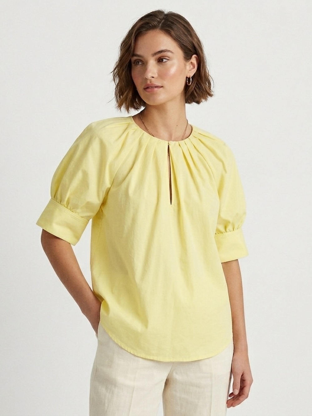 A.L.C. Carey Canary Yellow Pleated Cotton Poplin Top Size 6